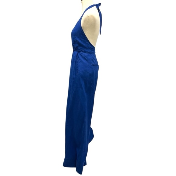Farm Rio Blue Linen Halter Back Wide Leg Pleated Jumpsuit Women’s XS - Picture 5 of 16